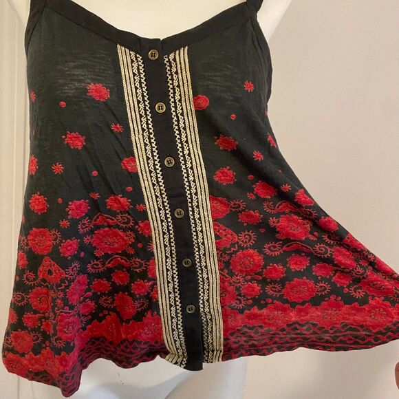 Ecote size Small Boho Bohemian Colorful Red and Black Festival Tank Top - Picture 5 of 7